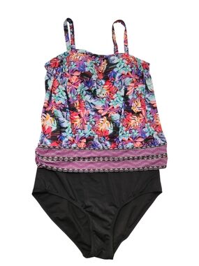 Swimsuits For All Multicolor Floral 2pcs with Black Bottom Size 22.  #C10